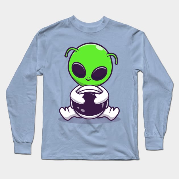 Alien With Spacesuit And Helmet Cartoon Long Sleeve T-Shirt by Catalyst Labs